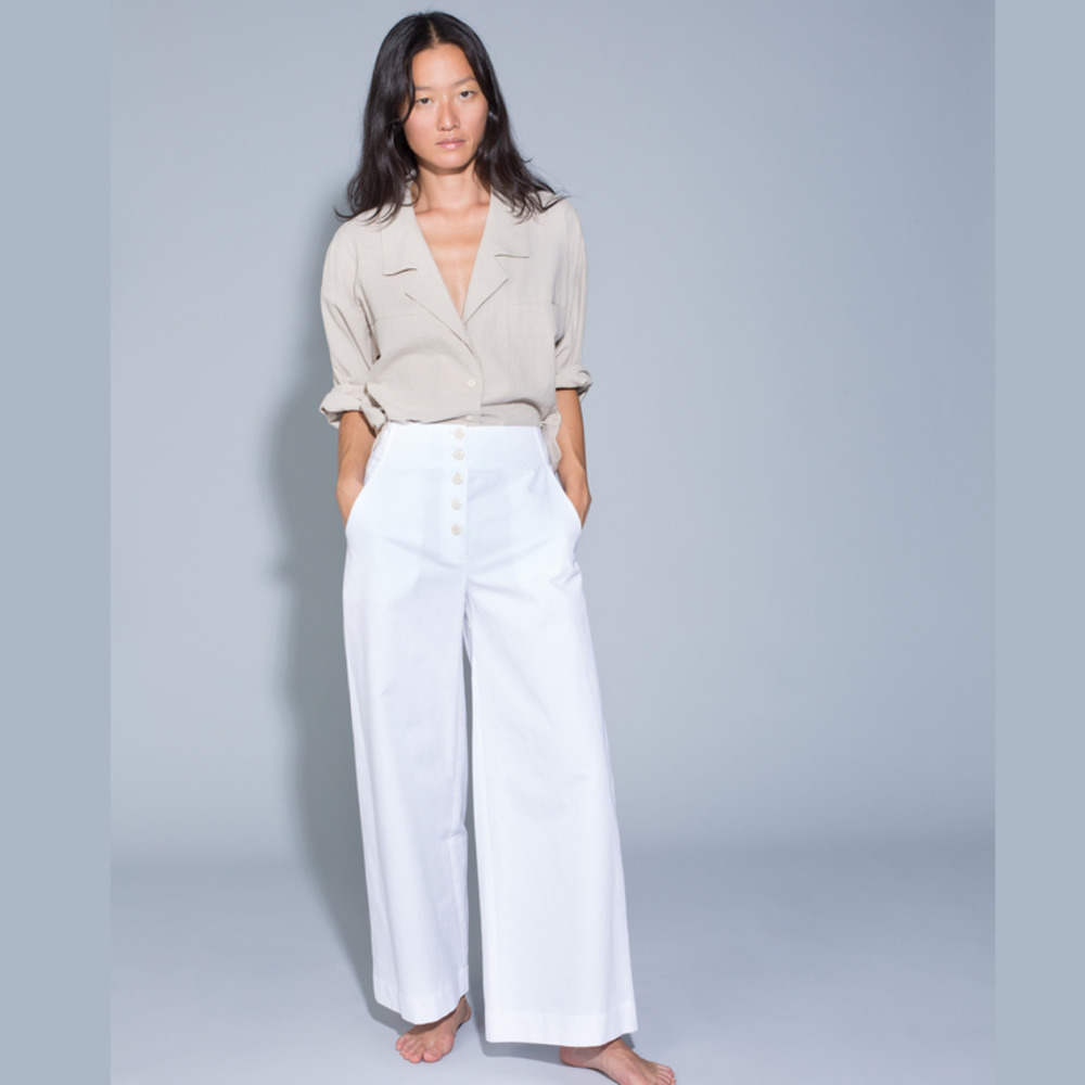 Ilana Kohn Wide Leg High Rise White Mallin Pants